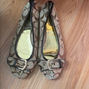 Vintage coach flats slides shoes brown and gold  size 11- read description